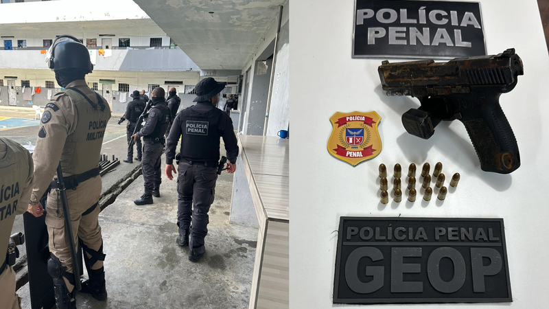 Capa: PENITENCIÁRIA LEMOS BRITO: Policiais descobrem arma na mesma cela que era ocupada pelo traficante fugitivo Geleia durante operação